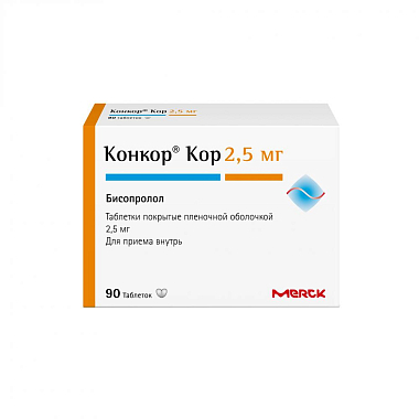Купить Конкор Кор 2,5 мг 90 шт таблетки покрытые пленочной оболочкой