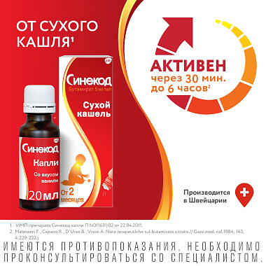 Купить Синекод 5 мг/мл 20 мл капли для приема внутрь