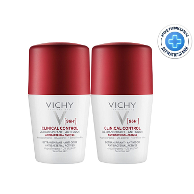 Купить Vichy Clinical Control 50 мл 2 шт дезодорант-антиперспирант против избыточного потоотделения 96 ч