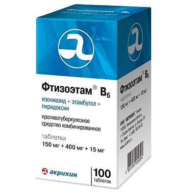 Купить Фтизоэтам В6 150 мг + 400 мг + 15 мг 100 шт таблетки